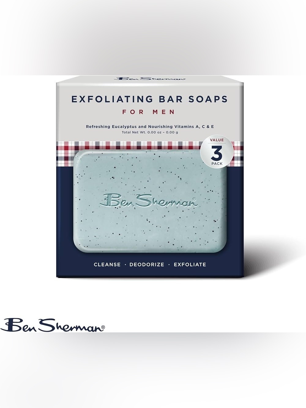 New Ben Sherman Exfoliating Bar Soaps for Men - Light Blue (3 Pack)